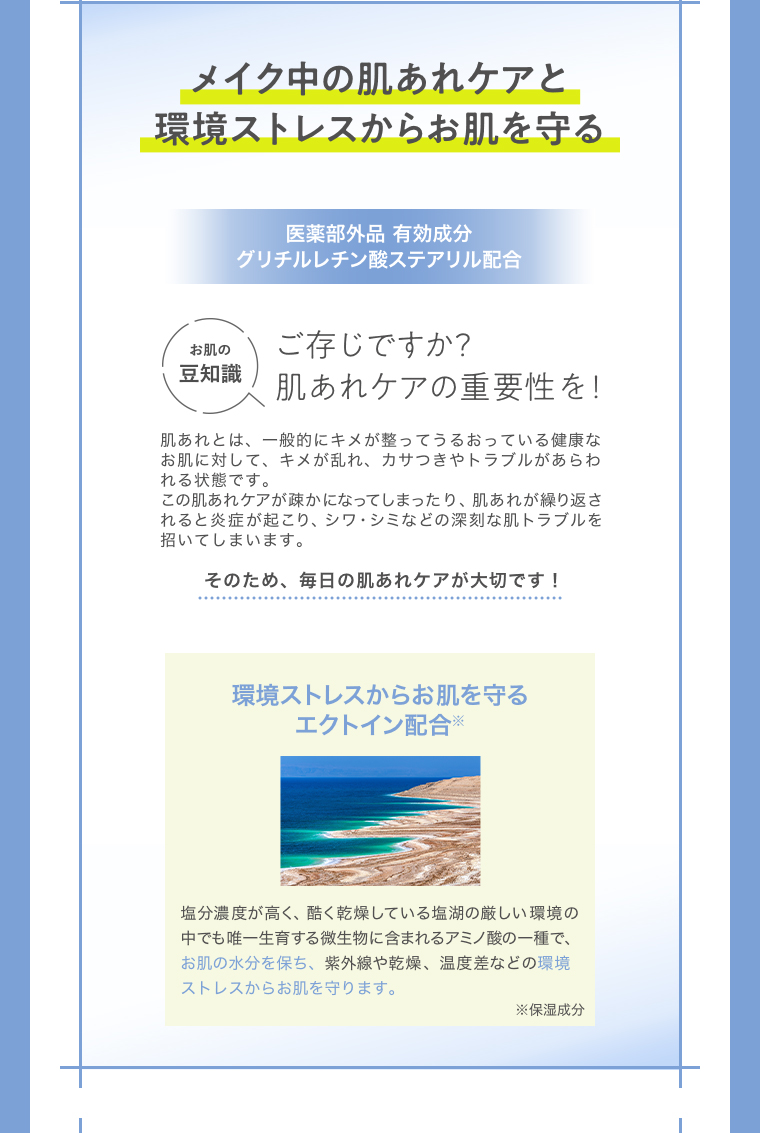 メイク中の肌あれケアと環境ストレスからお肌を守る 環境ストレスからお肌を守るエクトイン配合