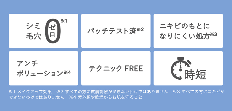 シミ毛穴ゼロ パッチテスト済 ニキビのもとになりにくい処方 アンチポリューション テクニックFREE 時短
