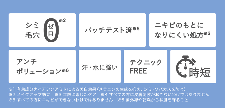 シミ毛穴ゼロ パッチテスト済 ニキビのもとになりにくい処方 アンチポリューション テクニックFREE 時短