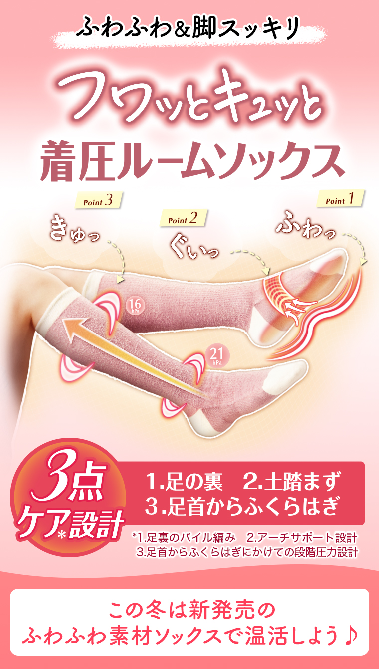 フワッとキュッと着圧ルームソックス