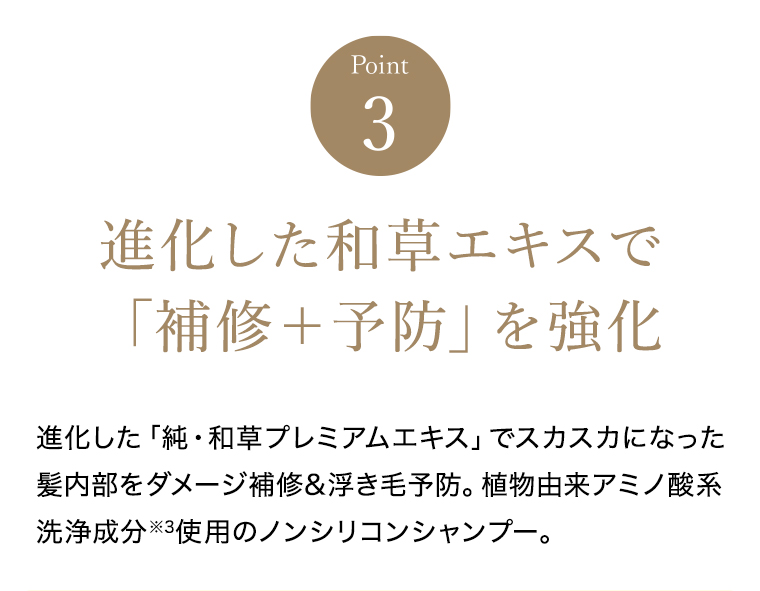 Point3 進化した和草エキスで「補修＋予防」を強化