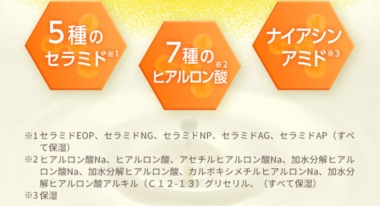 5種のセラミド・7種のヒアルロン酸・ナイアシンアミド