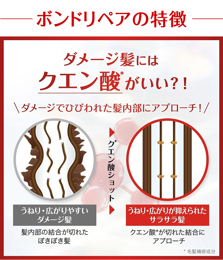 ボンドリペアの特徴 ダメージでひびわれた髪内部にアプローチ！