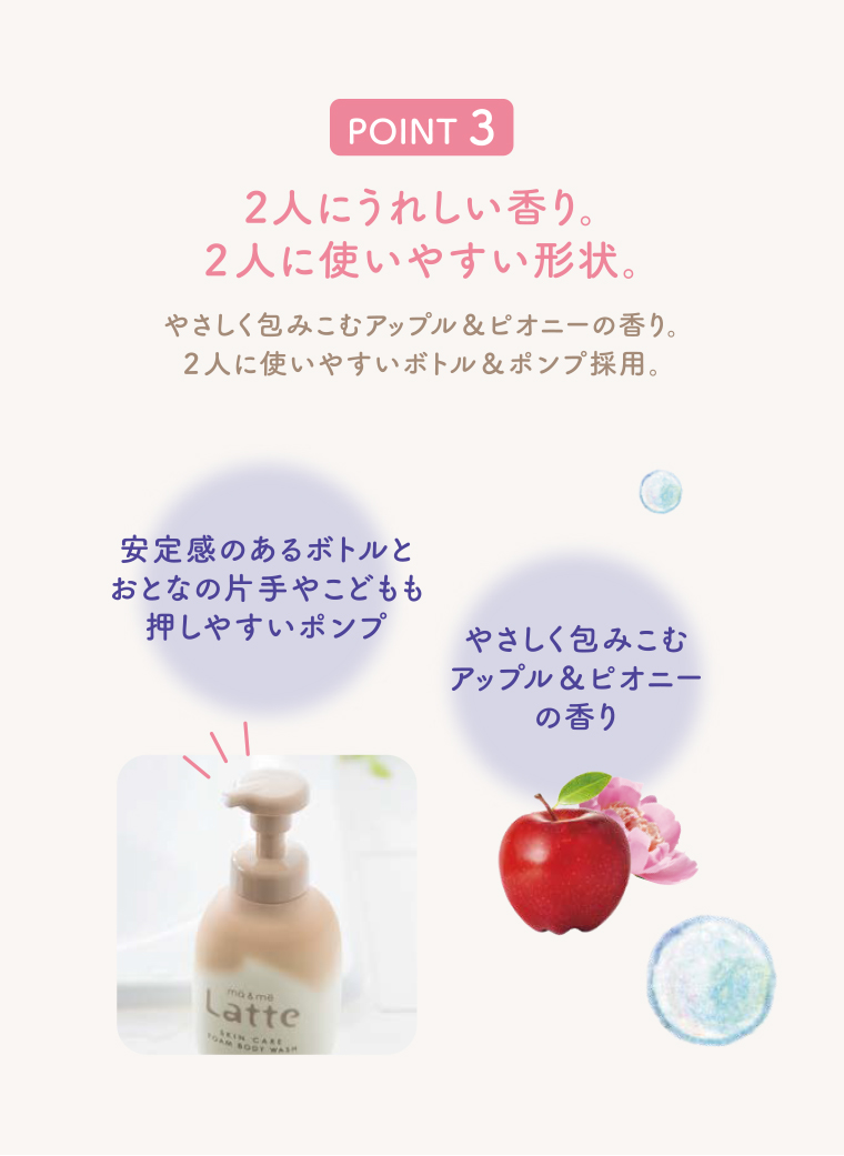 POINT3 2人にうれしい香り。2人に使いやすい形状。