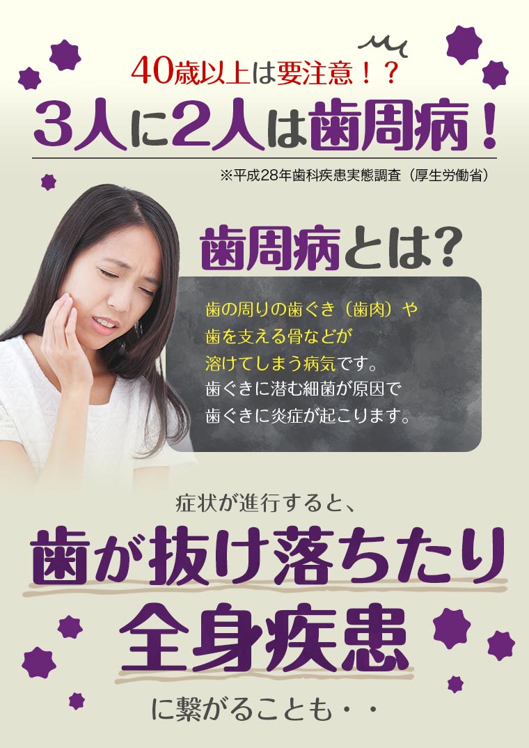 40歳以上は要注意！？3人に2人は歯周病！