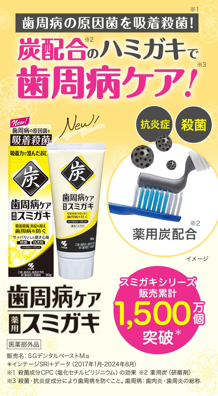 歯周病の原因菌を吸着殺菌!炭配合のハミガキで歯周病ケア
