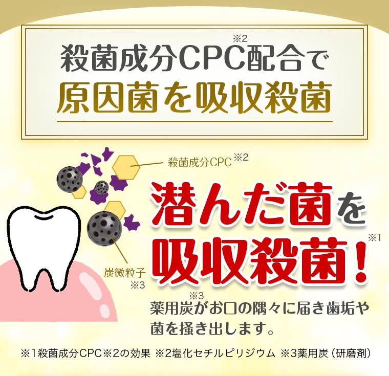 殺菌成分CPC配合で原因菌を吸収殺菌