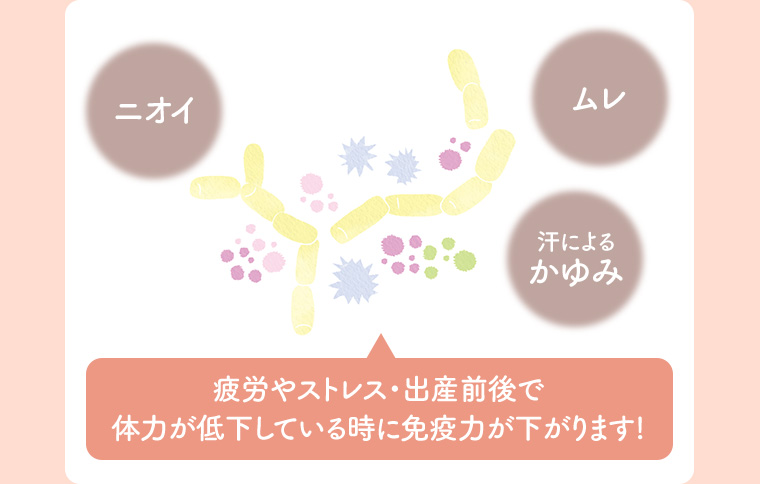疲労やストレス・出産前後で 体力が低下している時に免疫力が下がります!