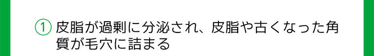 1皮脂が過剰に分泌され、 皮脂や古くなった角質が毛穴に詰まる