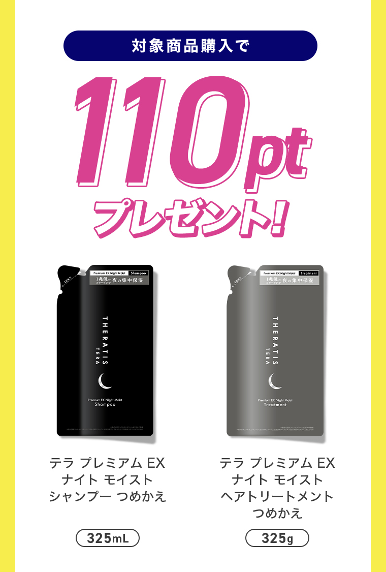 対象商品購入で110ptプレゼント！ テラ プレミアムEX ナイト モイスト シャンプー つめかえ325ml トリートメント325g