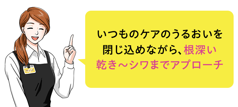 いつものケアのうるおいを閉じ込めながら、根深い乾き～シワまでアプローチ
