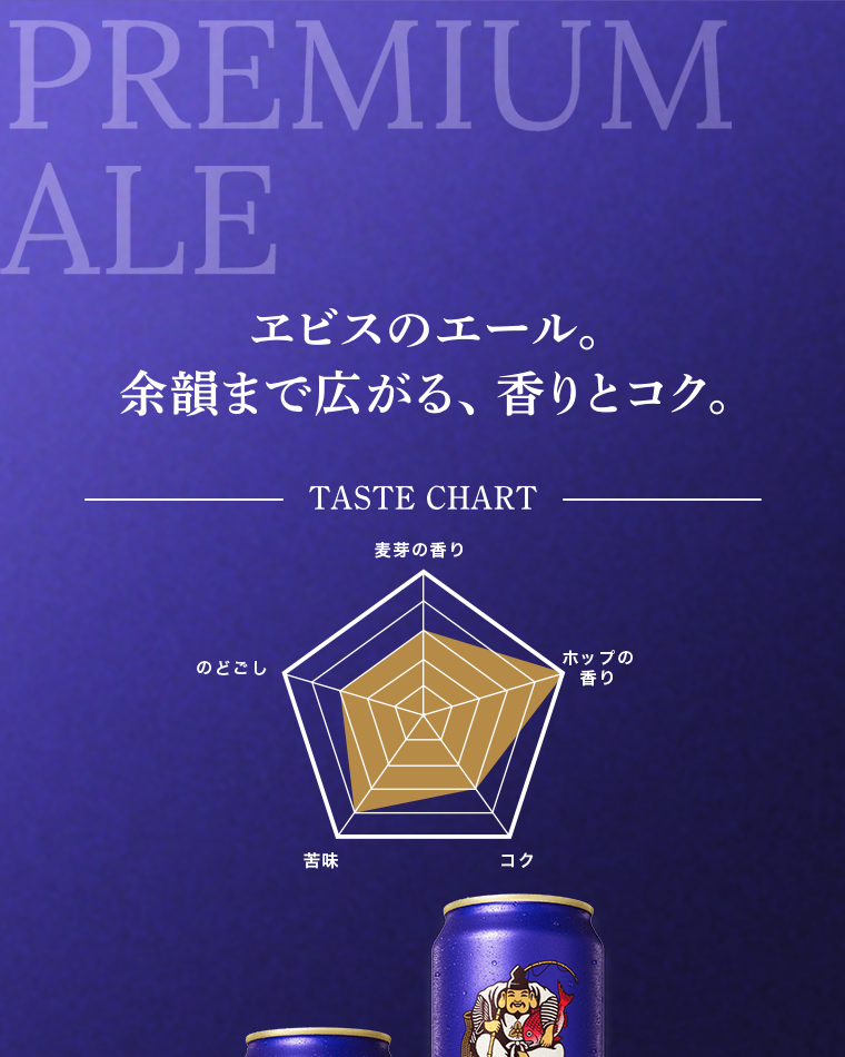 ヱビスのエール。余韻まで広がる、香りとコク。