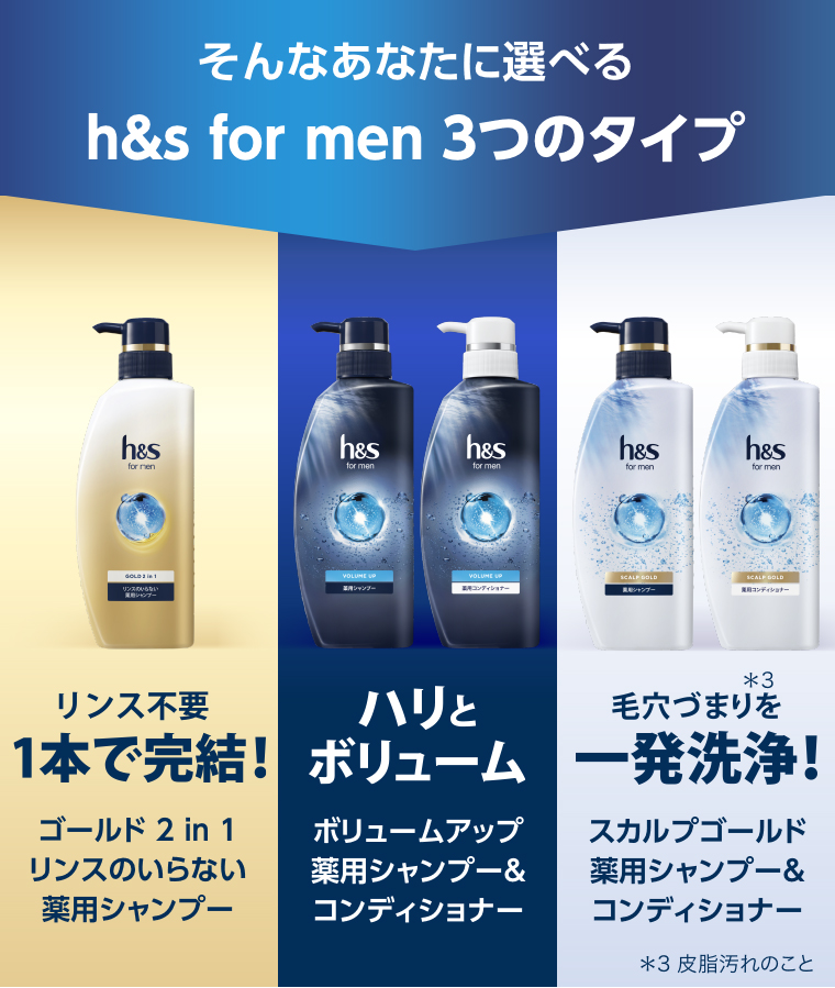 そんなあなたに選べる h&s for men 3つのタイプ