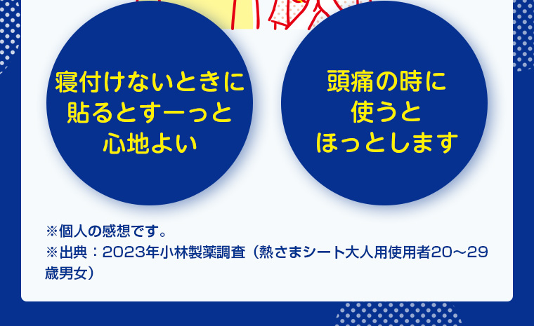 寝付けないときに貼るとすーっと心地よい 頭痛の時に使うとほっとします