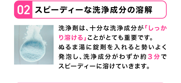 02 スピーディーな洗浄成分の溶解