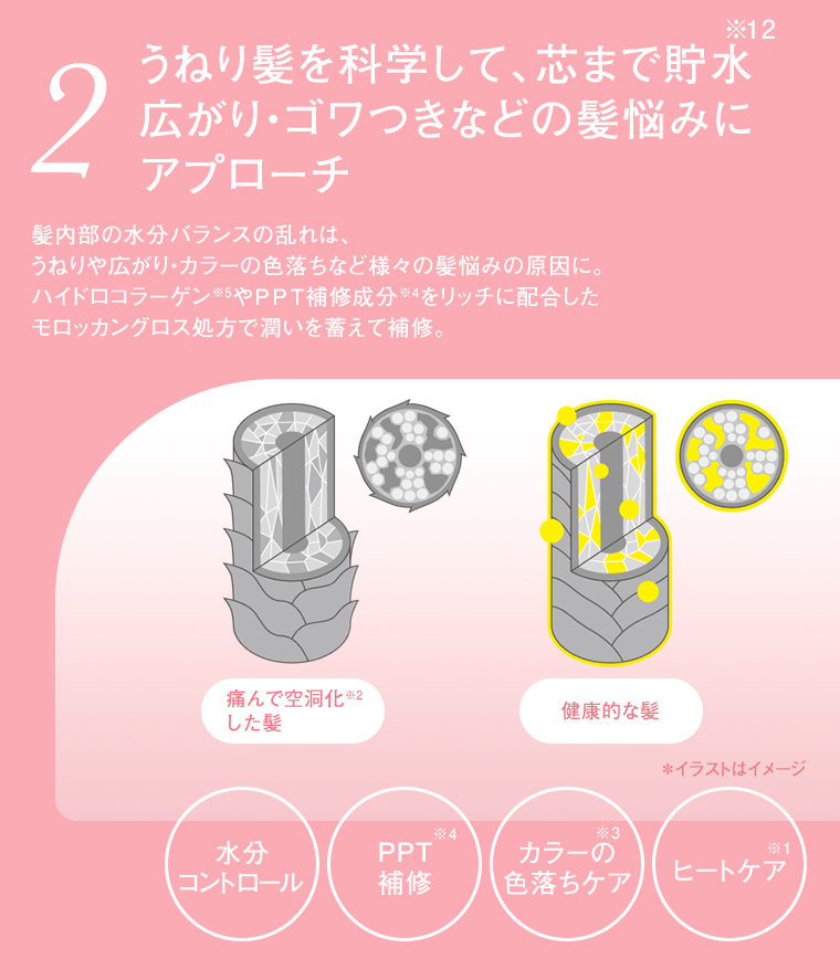 02 広がり・ゴワつきなどの髪悩みにアプローチ
