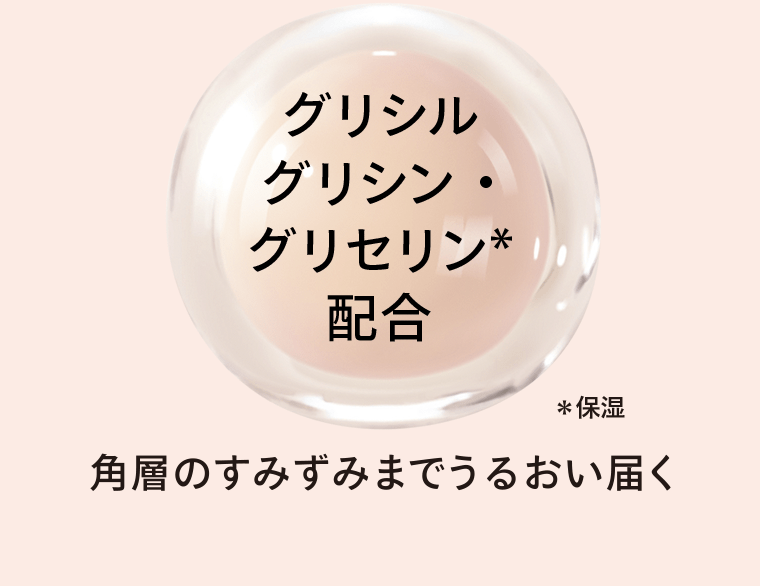 グリシルグリシン・グリセリン*配合　*保湿　角層のすみずみまでうるおい届く