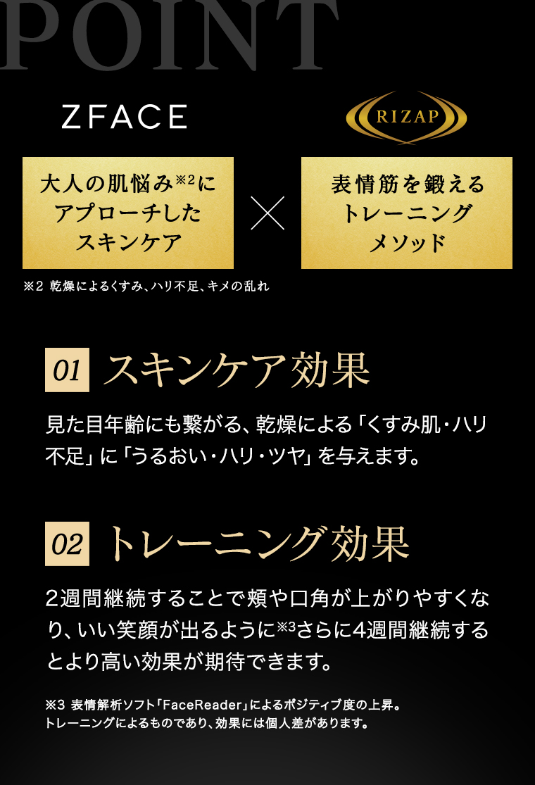POINT01スキンケア効果 02トレーニング効果