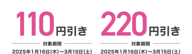 110円引き 220円引き