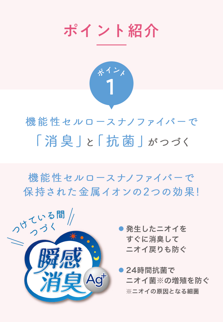 ポイント紹介 ポイント01 「消臭」と「抗菌」がつづく