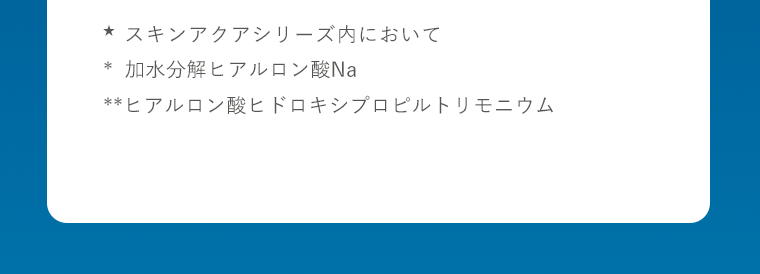 ★スキンアクアシリーズ内において　*  加水分解ヒアルロン酸Na　**ヒアルロン酸ヒドロキシプロピルトリモニウム