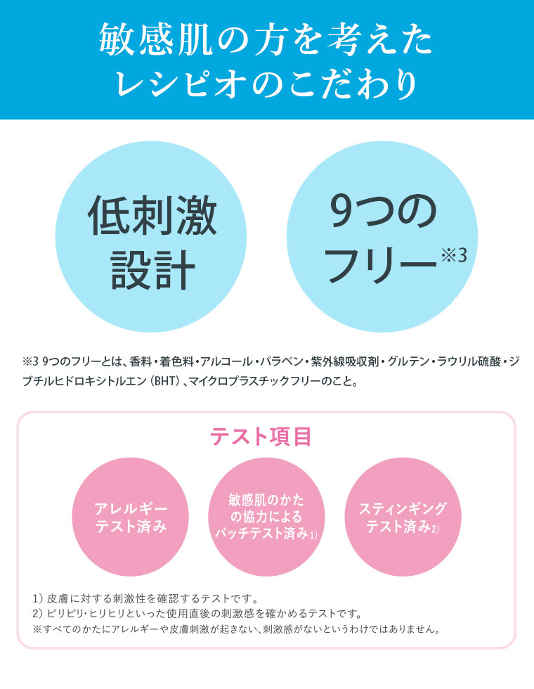 敏感肌の方を考えた レシピオのこだわり