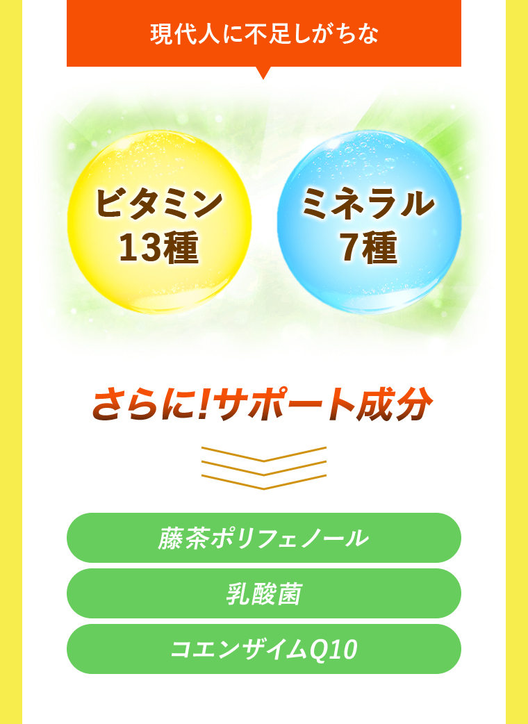 現代人に不足しがちなビタミン13種 ミネラル7種