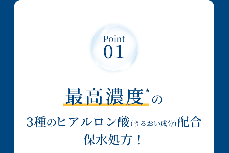 Point01　最高濃度★の3種のヒアルロン酸（うるおい成分）配合保水処方！
