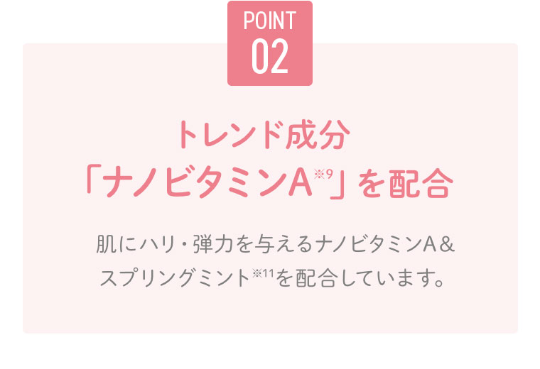 POINT02 トレンド成分「ナノビタミンA」を配合