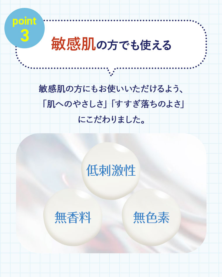 敏感肌の方でも使える 低刺激性 無香料 無色素
