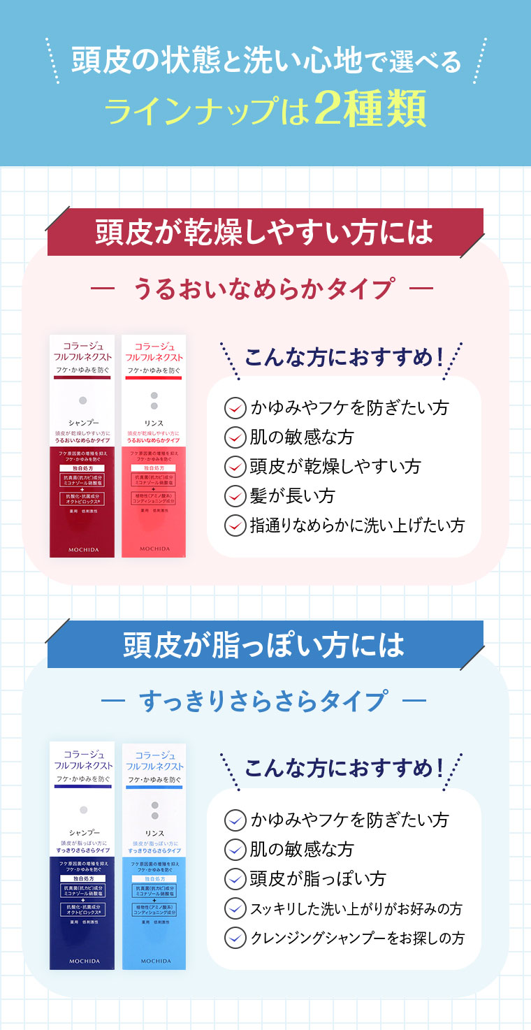 頭皮の状態と洗い心地で選べる ラインナップは2種類