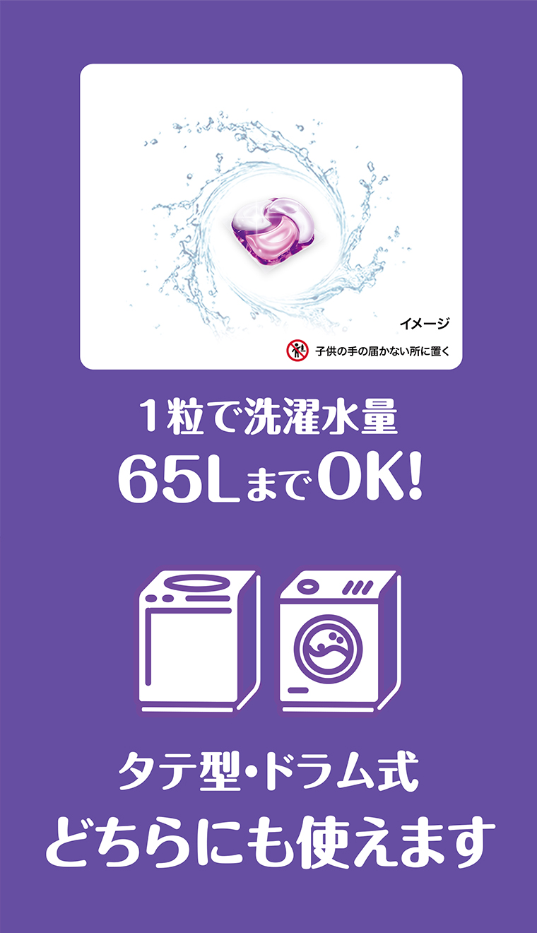 1粒で洗濯水量65LまでOK
