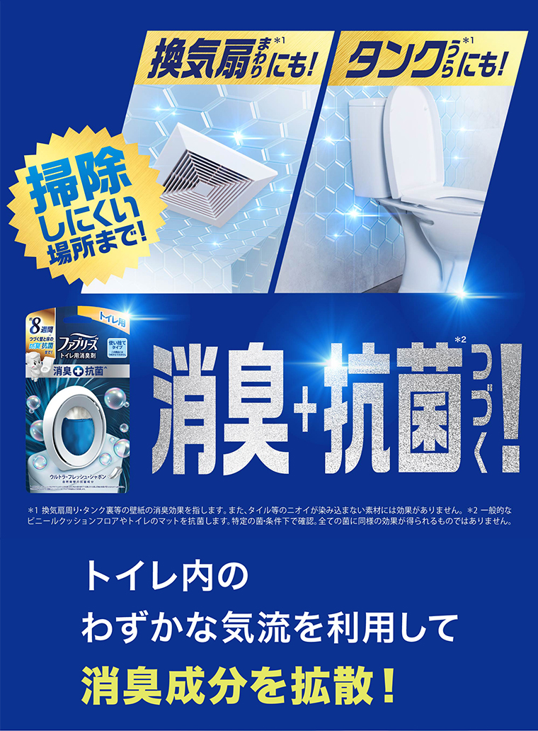 トイレ内のわずかな気流を利用して消臭成分を拡散！