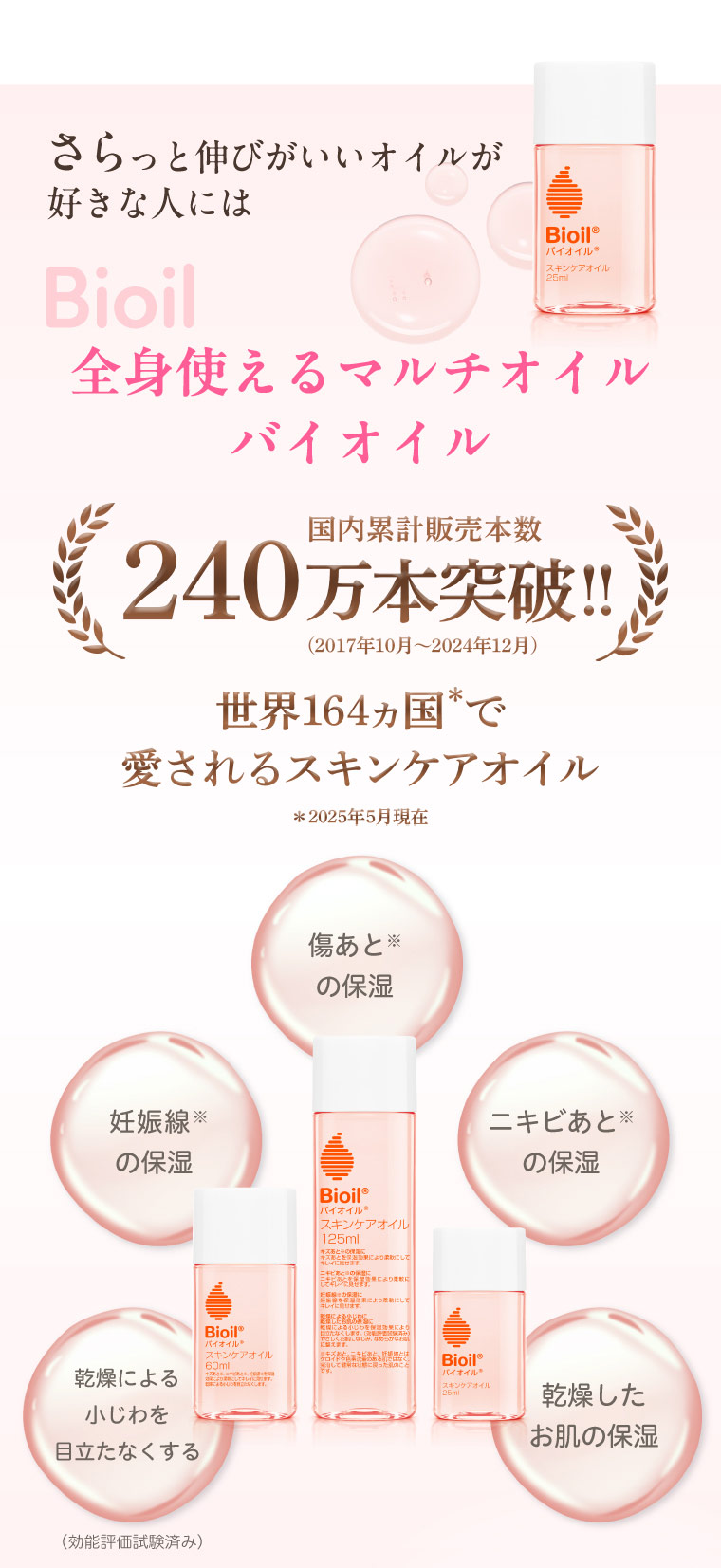 さらっと伸びがいいオイルが好きな人には 全身使えるマルチオイル バイオイル 国内累計販売本数240万本突破!! 世界164カ国で愛されるスキンケアオイル 傷あと 妊娠線 ニキビあと 乾燥による小じわを目立たなくする