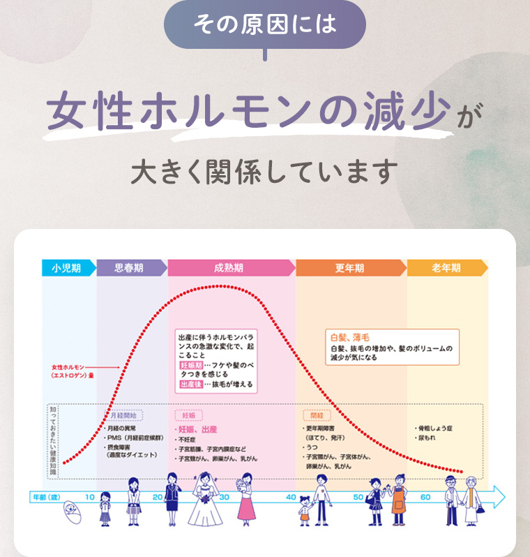 その原因には女性ホルモンの減少が大きく関係しています