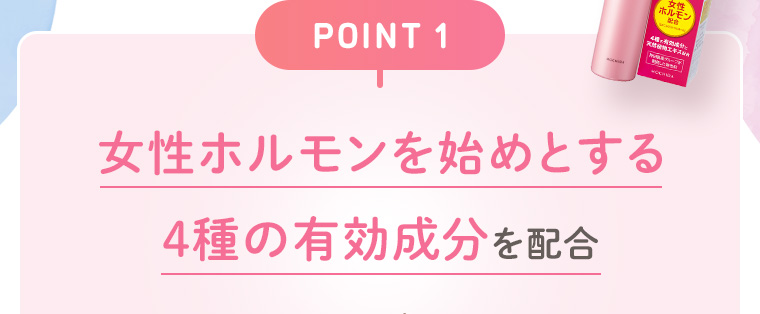 【POINT 1】女性ホルモンを始めとする4種の有効成分を配合