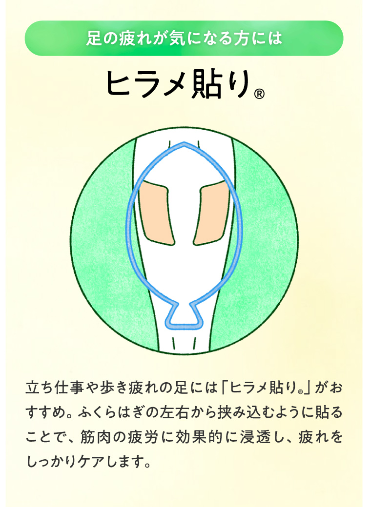 足の疲れが気になる方にはヒラメ貼り