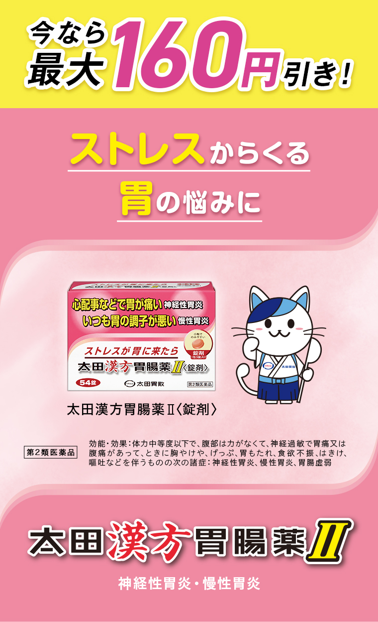 ストレスからくる胃の痛みに 太他田漢方胃腸薬II