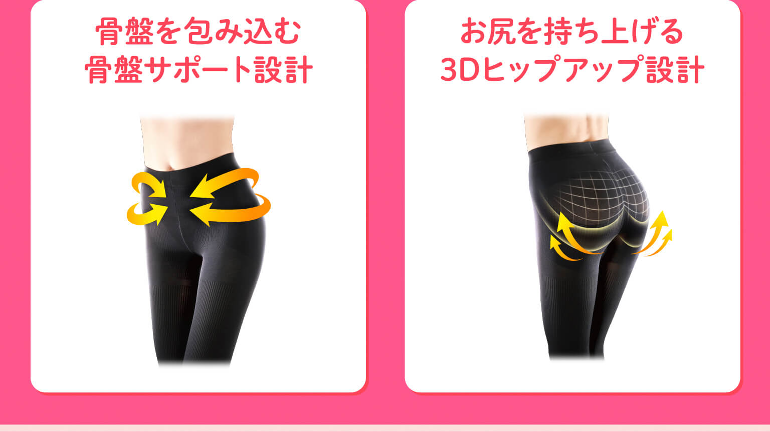 盤を包み込む骨盤サポート設計　お尻を持ち上げる3Dヒップアップ設計