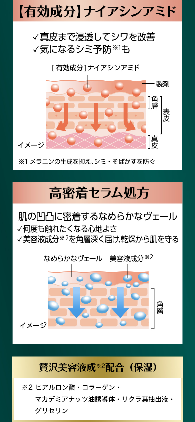 有効成分 ナイアシンアミド 高密着セラム処方
