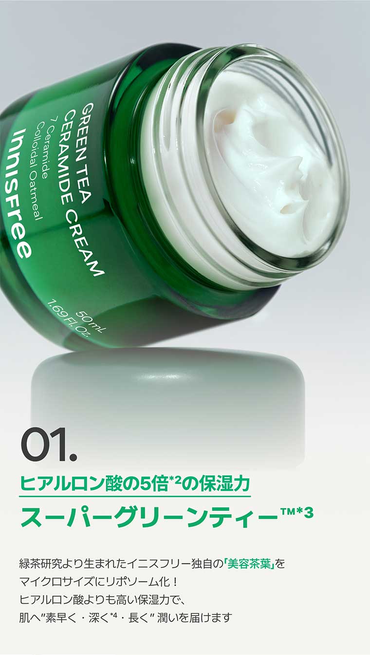 01. ヒアルロン酸の5倍の保湿力 スーパーグリーンティー