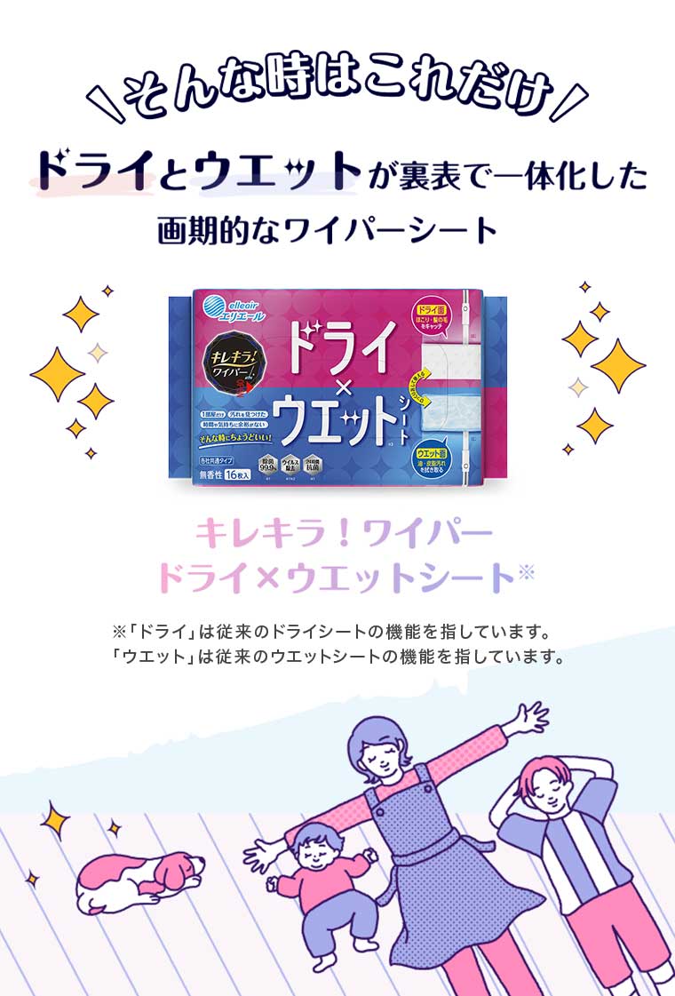 ドライとウエットが裏表で一体化した画期的なワイパーシート