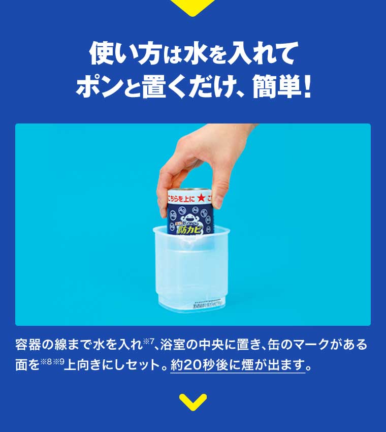 使い方は水を入れてポンと置くだけ、簡単!