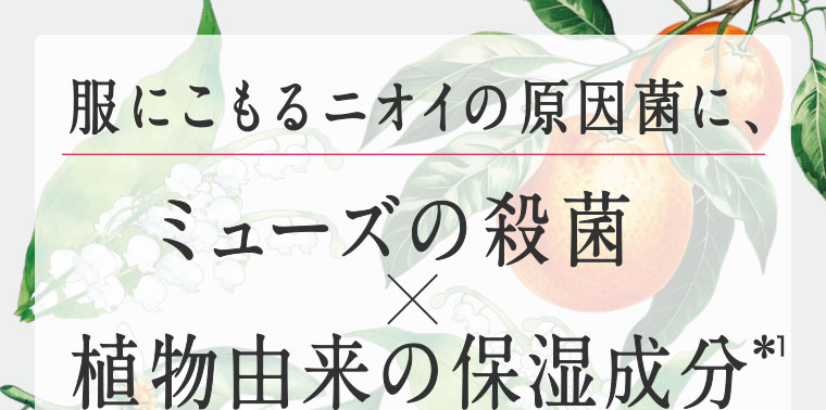 服にこもるニオイの原因菌に、ミューズの殺菌 × 植物由来の保湿成分
