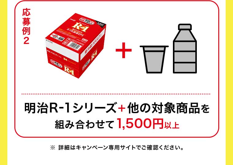 応募例2 明治R-1シリーズ+他の対象商品を組み合わせて1,500円以上