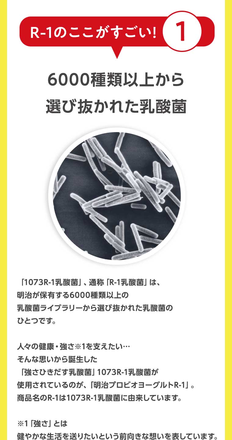 R-1のここがすごい!1 6000種類以上から選び抜かれた乳酸菌