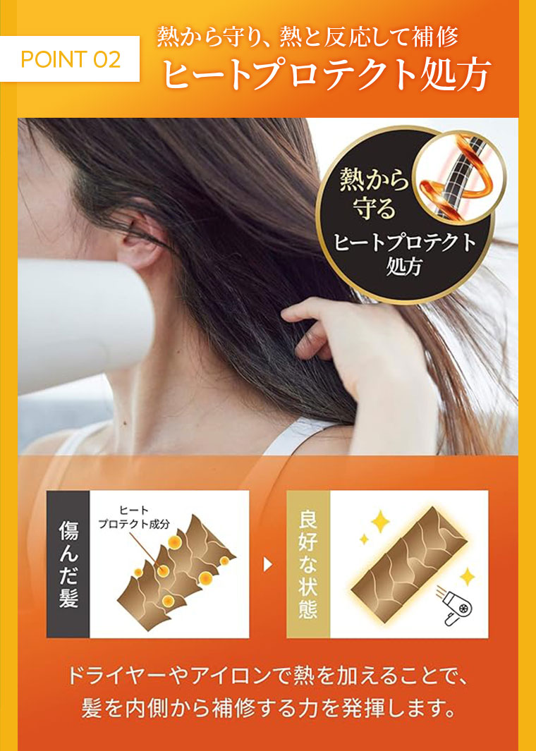POINT02 熱から守り、熱と反応して補修 ヒートプロテクト処方