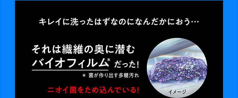 キレイに洗ったはずなのになんだかにおう…それは繊維の奥に潜むバイオフィルムだった!