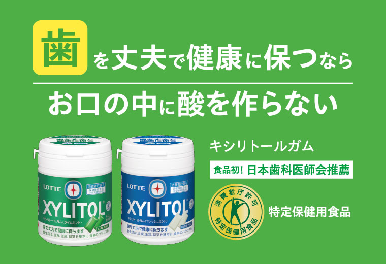 歯を丈夫で健康に保つなら お口の中に酸を作らない キシリトールガム 食品初! 日本歯科医師会推薦 特定保健用食品