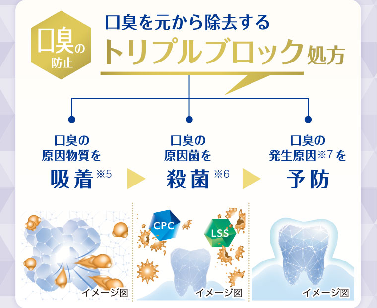 口臭の防止 口臭を元から除去するトリプルブロック処方